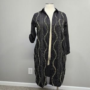 Unique Scandi Shacket Top Shirt‎ Dress Long Line One Size Embroidery Whimsigoth